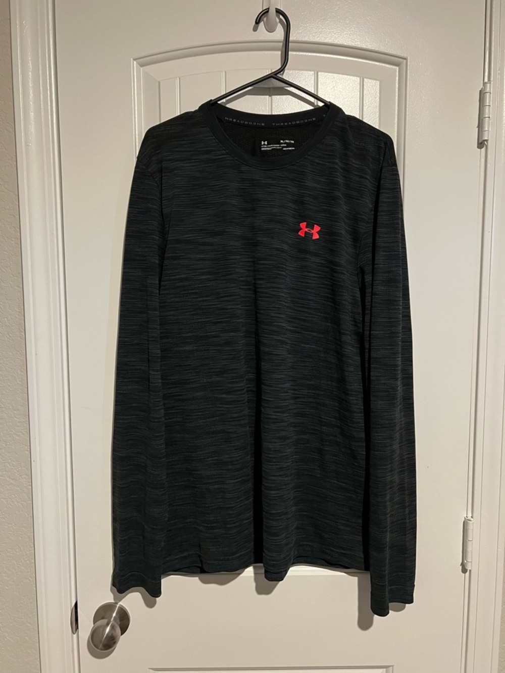 Under Armour Black Space-Dye Long Sleeve Tee with Pink Logo